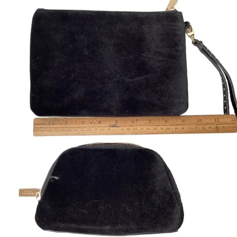 Dune London Clutch Makeup Bag Set of 2 Black Velvet Roses Vintage Gold Zipper - Picture 7 of 7